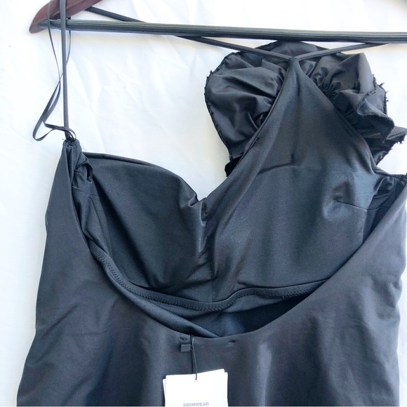 ZARA | NWT ASYMMETRICAL FLORAL ROSETTE SWIMSUIT ONE-PIECE IN BLACK XL - Picture 8 of 10